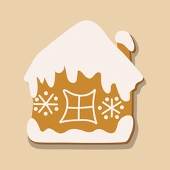One vector element on pink background. Feast of Christmas. Gingerbread or gingerbread with white icing. Christmas illustration 