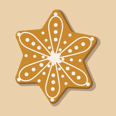 One vector element on pink background. Feast of Christmas. Gingerbread or gingerbread with white icing. Christmas illustration 