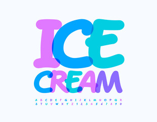 Vector playful Emblem Ice Cream. Trendy Handwritten Font. Artistic Alphabet Letters and Numbers set
