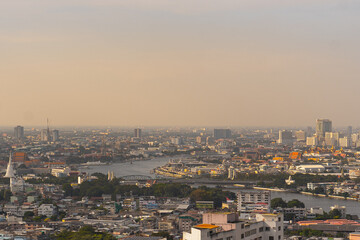 view of Bangkok city's skyline and Chao Phraya River, Thailand