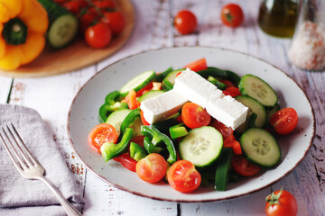 Traditional Greek salad on the plate	