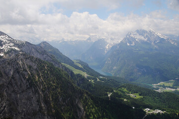 Panorama opening from Kehlstain mountain, the Bavarian Alps, Germany	