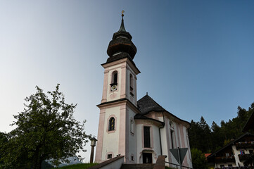 Fototapeta na wymiar Church of Maria Gern in Berchtesgaden Germany with its onion-domed church tower.