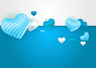 Universal blue love valentine's banner background with hearts. Design for special days, women's day, valentine's day, birthday, mother's day, father's day, Christmas, wedding, and event celebrations.