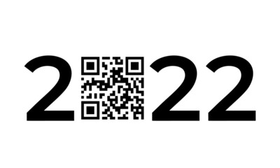 2022 numbers QR code. Covid vaccination. Funny New Year typography poster. Vector template for banner, sign, greeting card, invitation, etc.