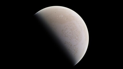 Planets of deep space in light of red and blue stars. Science fiction 3d illustration