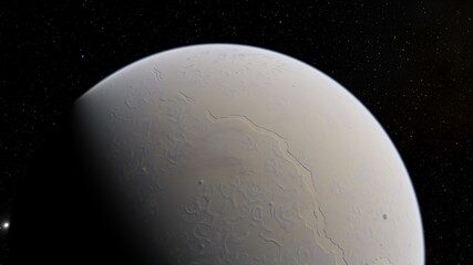 Planets of deep space in light of red and blue stars. Science fiction 3d illustration