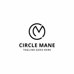 illustration initials C, M with circle, geometric logo design sign template