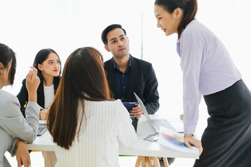 Asia business in seminar or employees group meeting in a conference room