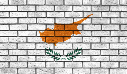  Cyprus flag on a brick wall - obrazy, fototapety, plakaty