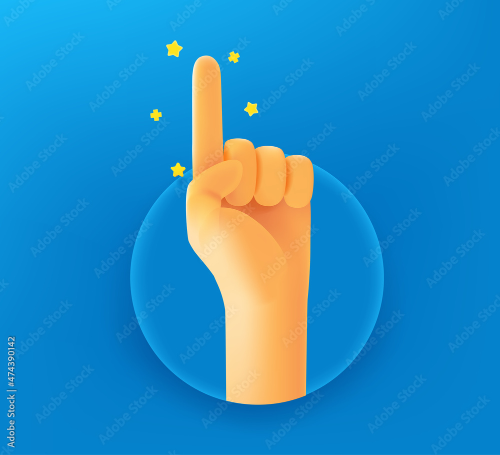 Poster man with finger up in the air. 3d vector illustration