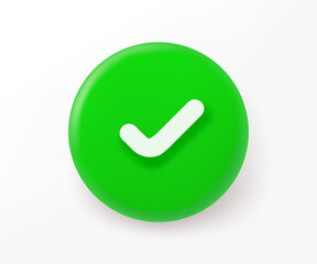 Green button with checkmark. with  3d style vector illustration
