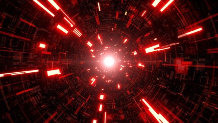 Glowing Red Cyber Technology Tunnel