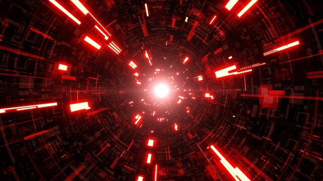 Glowing Red Cyber Technology Tunnel