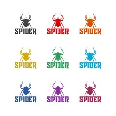 Fototapeta premium Spider glyph icon isolated on white background, color set