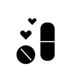 Pills for potency and pheromones glyph icon. Sex shop pharmacology. Black filled symbol. Isolated vector illustration