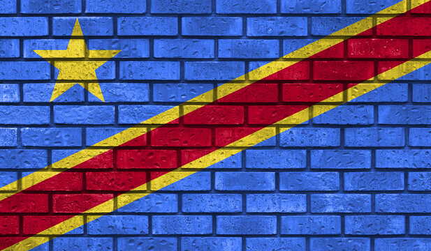 Democratic Republic of the Congo flag on a brick wall