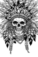 Fototapeta premium Indian skull with a crown of feathers