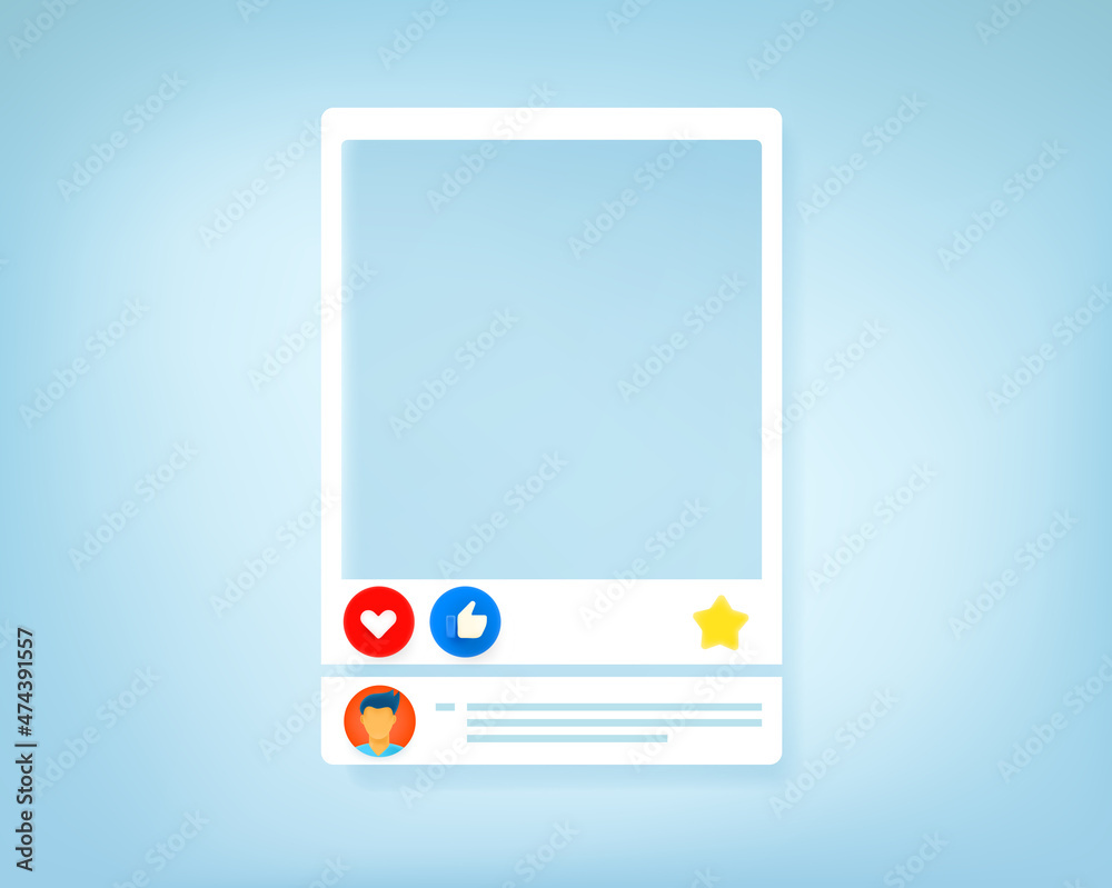 Poster social media post template with empty frame. 3d vector illustration