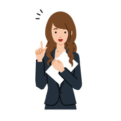 立って書類を手に持って何かひらめいたスーツの女性