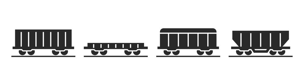 Cargo train wagon icon set. railway freight cars vector images. railway transportation symbols - obrazy, fototapety, plakaty