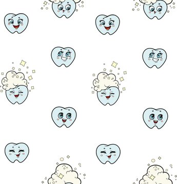 Cute cartoon little tooth color variation seamless pattern on white background