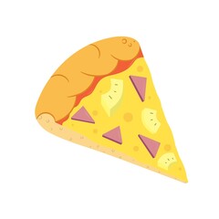 Cartoon slice of pizza with pineapple and ham (Hawaiian pizza). Hawaiian pizza icon for design, logo and web.