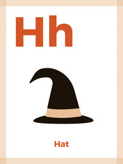 Alphabet card with letter H for children. Learning English vocabulary. Vector illustration