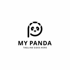 Illustration of letter P with panda vector logo design. panda icon letter P © abdul kahfi