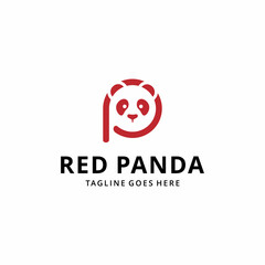 Illustration of letter P with panda vector logo design. panda icon letter P