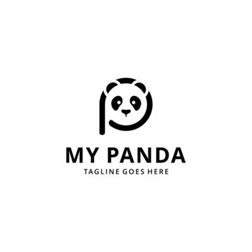Illustration of letter P with panda vector logo design. panda icon letter P