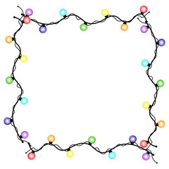 Garland lamp. Festive banner design. Holiday greeting. Stock image. Frame with . Glowing lights for Xmas Holiday cards, banners, posters, web design. Garlands decorations. Led neon lamps