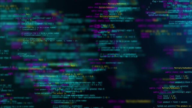 Developer working on program code. Hack or protection data. Website scripts digits and commands at computer screen. Modern hi-tech software development and blockchain concept. 3D technology background