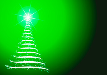 Fondo verde navideño con árbol de navidad brillante.