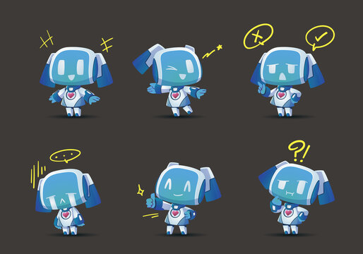cute friendy white robot mascot set
