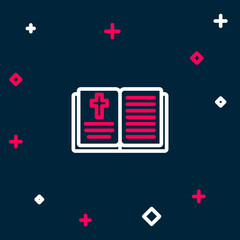 Line Holy bible book icon isolated on blue background. Colorful outline concept. Vector