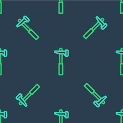 Line Hammer icon isolated seamless pattern on blue background. Tool for repair. Vector