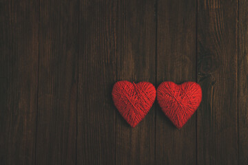 Love hearts on wooden texture background. Valentines day card concept. Heart for Valentines Day Background.