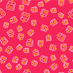 Line Viking book icon isolated seamless pattern on red background. Vector