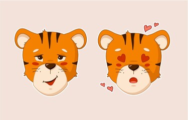 Stickers tiger in love. Vector