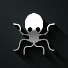Silver Octopus icon isolated on black background. Long shadow style. Vector