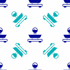 Blue Scales icon isolated seamless pattern on white background. Weight measure equipment. Vector