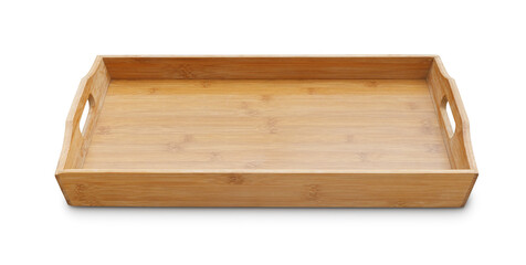 Front view of empty wooden serving tray