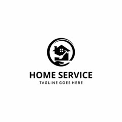 Abstract illustration of house and hammer with circular hands, Real estate Vector Inspiration Design Logo