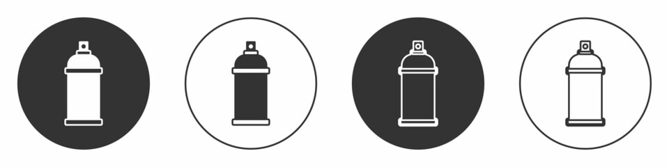 Black Paint spray can icon isolated on white background. Circle button. Vector