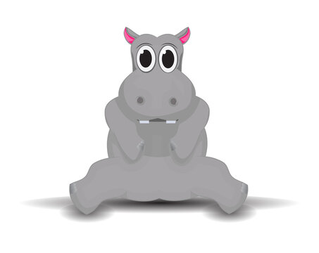 cartoon baby hippo sitting on the ground isolated