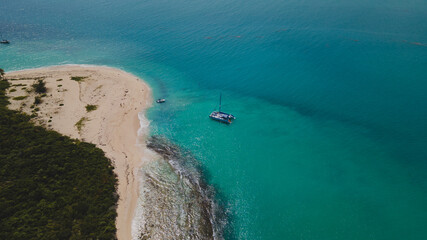 Aerial drone view of a beach in isolated Cayo Icacos Puerto Rico island