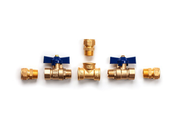 Cranes and fittings on white background