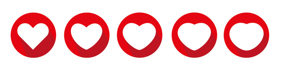 Heart red flat cartoon icon set. Romantic abstract different shape symbol on Valentines Day. Love banner template decorative element for wedding invitation card. Isolated on white vector icon. © Cali6ro
