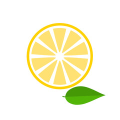 Yellow lemon with green leaf, simple flat design. Isolated on white background vector illustration	